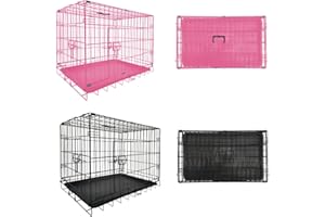 QIMU Hundekäfig, 76,2 cm, zusammenklappbar, 2 Türen, großer Metall-Hundekäfig mit kaufester Kunststoff-Hundebox und Tragegriff, 76,2 cm