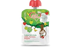 Cuore Di Frutta Frullato Di Frutta Bio Mela, Banana e Fragola - Confezioni Da 90 Gr, 12 Unità