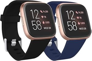 Ouwegaga Compatible with Fitbit Versa Strap/Fitbit Versa 2 Strap, Soft Silicone Sport Replacement Straps for Fitbit Versa 2/Fitbit Versa/Versa Lite/Versa SE, Large Black/Navy Blue