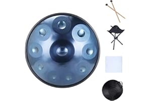 CWWHY Strumento Handpan, Steel Pan, Strumenti Musicali in re minore 9/10 Note 432-Hz con Borsa Morbida per Pan, 2 Mazze per handpan, Supporto per handpan, Panno Antipolvere Handpan 22 Pollici