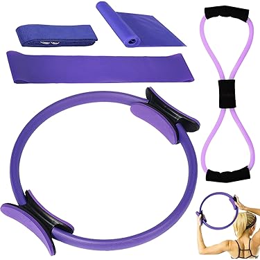 Home Exercise Equipment 13-Piece Pilates Kit With Ring, Bands & Ball - Complete Home Workout Set With Carry Bag Yoga Sets For Women
