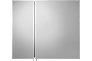 Croydex WC101669 Halton Single Door Bi View Aluminium Cabinet with Hang N Lock Fitting System, 76 x 66 cm, Silver