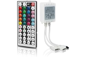 Vipmoon 44 Touches télécommande Infrarouge sans Fil gradateur avec récepteur de télécommande Infrarouge sans Fil DC12V - 24V pour 4 Broches RGB 3528 5050 LED Bande Lumineuse - Double Sortie