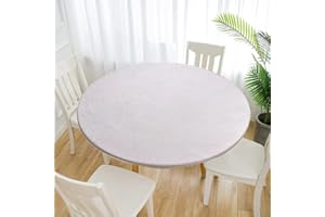 Cozomiz Jacquard Elastische Tischdecke Gartentischdecke Rundtischdecke wasserdichte rutschfeste Abwischbar Schmutzabweisend Tischdecke 120cm Runde Enge Passform Weiß