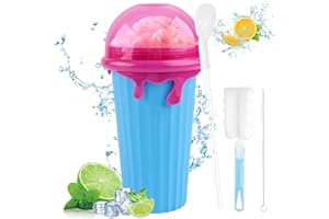 PlsMupn Slushy Maker Cup, 500ml Frozens Squeeze Cup en Silicone avec Paille et Cuillère 2 en 1, Gobelet à Glace Slushy avec Brosse de Nettoyage, Slushy Cup pour la Préparation de Divers Smoothies-Bleu