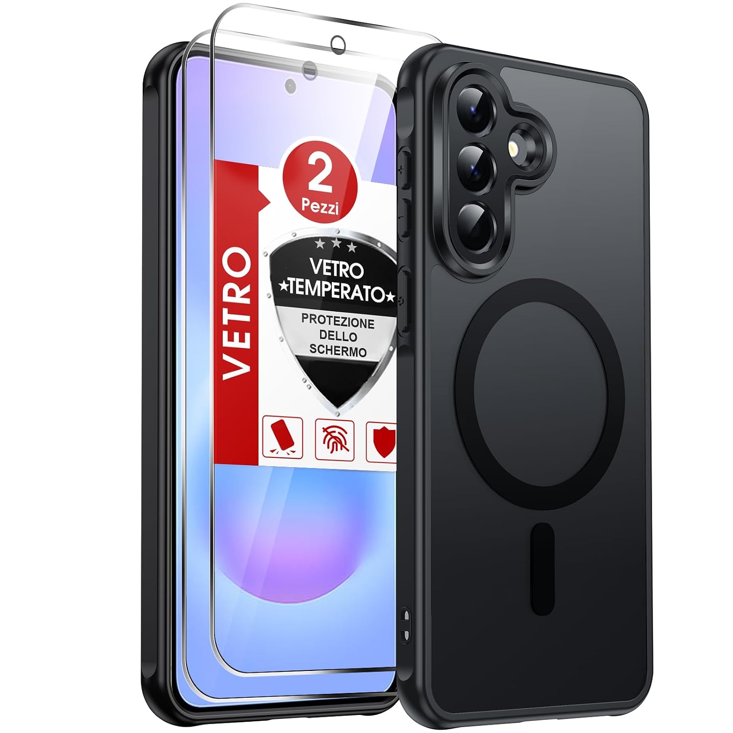 LeYi Cover Magnetica per Samsung Galaxy A57 5G con Vetro Temperato(Nero) | Custodia per A 57 Traslucida Opaca Anti-Impronte Resistente ai Graffi Paraurti in TPU Antiurto Protettiva Case