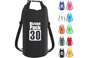 POPOYU 30L Sac étanche Polyvalent, 2L/5L/10L/15L/20L/30L Noir Waterproof Dry Bag avec Longue Bandoulière Réglable Sac à Dos Confort Imperméable pour Bateau/Kayak/Pêche/Rafting/Natation/Camping/Snowboard