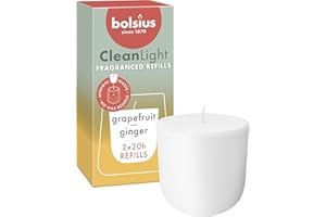Bolsius - CleanLight Ricarica - Candela Profumata Ricaricabile - Pompelmo & Zenzero - Solo Ricariche - 2 pz - Durata della Combustione 20 Ore - Contiene Cera Vegetale Naturale - Concetto Sostenibile