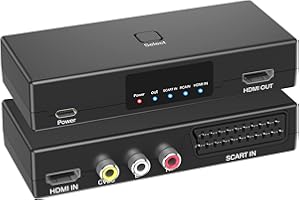 AIFHDAUF Convertitore da scart a HDMI, convertitore da RCA a HDMI, switch 3 in 1, adattatore video supporto HDTV Xbox PS2/3 DVD N64 Wii Xbox Blu, Sky STB VHS VCR PC