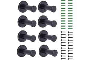 DFUQANB 8 Piezas Ganchos cilíndricos negros, Ganchos de acero inoxidable mate, Ganchos de pared sencillos, Ganchos para abrigos montados en la pared, para baño cocina dormitorio, toalla, abrigo, sombrero