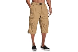 MAGCOMSEN Mens Cargo Shorts Casual 3/4 Length Baggy Combat Trousers Elasticated Waist with Multi Pockets