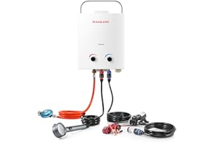 GASLAND AS132 Pro-DE Tragbarer Gas-Durchlauferhitzer, 50mbar(Butan oder Propan), 5L lpg Gas-Wassererhitzer mit Wasserpumpe und Rohrsieb für RV Camping Dusche Waschen Pferd