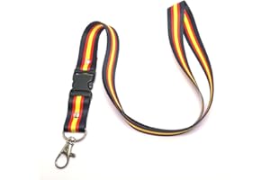 TARJA 73 Cuelgallaves para el cuello Unisex - BANDERA DE ESPAÑA CENTRADA FONDO NEGRO - Teléfono, Tarjeta de Identificación, portadocumentos. Llavero Extraíble y Estilo Profesional.