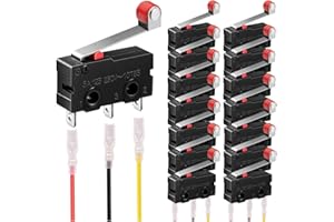 MKBKLLJY 15St. Mikro-Endschalter 5A 125 250V AC SPDT 1NO 1NC Kurzes Scharnier Roller Levr Arm Schalter Snap Action Button Typ 3Pin Mikro-Endschalter mit Roller Hebel Arm Schwarz 45St. Terminal Drähte