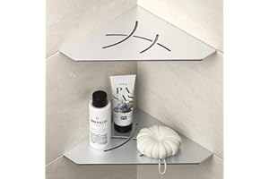 Bernkot Lot de 2 étagères de douche d'angle, 254 mm, en acier inoxydable 304, brossé, pentagonal, pour salle de bain, sans perçage nécessaire, argent brossé