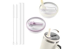 KISPATAI Leak-Proof 40 oz Cup Flip Straw Lid Replacement Compatible with stanley cup 40 oz Cups，Leak-proof and Dustproof, Easy to Clean,Replacement Reusable Cover(Beige+Purple)