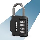PORTENTUM 4 Digit Resettable Combination Padlock &ndash; Gym Locker with Zinc Alloy Body and Steel Arch &ndash; Black Outdoor Padlock for
