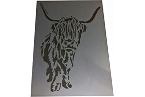 SOLITARYDESIGN Vintage Shabby Chic plastic stencil "Steve" The Highland scottish cow impression A4 297x210mm for furniture