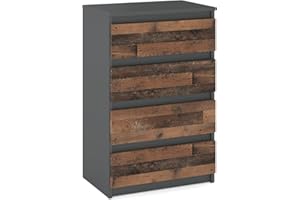 MRBLS_HOME MRBLS Kommode mit 4 Schubladen Sideboard Schubladenschrank Kleiderschrank Modern Möbel mit Schubladen für Ihr Schlafzimmer (Anthrazit - Industrial/Grau Matt - Old Style) – 60 x 92,5 x 33,5cm (B/H/T)