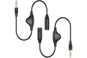 PChero Przedłużacze audio stereo, 2 x 3,5 mm męskie na żeńskie kable przedłużające do słuchawek z regulacją głośności do telefonu, laptopa, głośnika - 30 cm