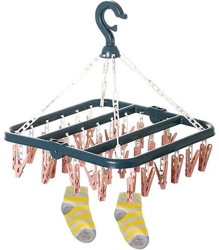 Stendibiancheria Con 16 Mollette Soft Clips - Bianco E Blu-Verde, Per Interno Ed Esterno - Foto 5