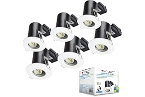 V-TAC Downlights for Ceiling Fire Rated Fitting for LED Downlights IP65 Waterproof Fire Rated Downlight Recessed GU10 Fitting [Pack of 6] White