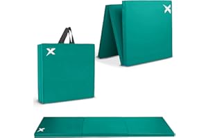 Xn8 Sports Tri-Fold Gymnastics Tumble Mat - 6cm Thick & 6Ft Long Foldable Gymnastic Exercise Mat for Kids and Adults- Non Slip PU Leather Surface Crash Mat with Carrying Handles for Yoga Pilates