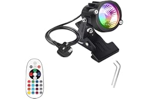 WeFoonLo 1pcs Outdoor 6W RGB LED Clip on Light Water Resistant Adjustable Desk Stand Spotlight Lamp Signboard Blackboard Lighting with Plug and Remote Control (Multi-Colored)