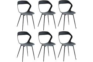 BenyLed zestaw 6 krzeseł/krzesła do salonu projekt rzeźbione z oparciem; siedzisko z polipropylenu i solidne metalowe nogi (czarne stopy, czarny)