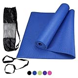 ROMIX Esterilla de Yoga Gruesa, 6mm Alfombras de Reversible Ecologica, 173cm No tóxico Colchoneta para Deporte Fitness Ejercicios, Gimnasio, Pilates Tapete Antideslizante con Bolsa Transporte - Azul