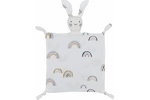 FenFang Doudou Neonato Mussola in Cotone, Peluche Doudou Copertina, Coperta Coccole di Sicurezza Conforto Bambini, Straccetto Duoduo Consolatore Gioco Culla Neonati Regali Utili (Coniglietto Bianco)