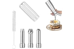 LNSYSNS 3 Stück Sahnespender Austauschbar, Spritztülle Geeignet für Schlagsahnebereiter, Spritztülle Edelstahl mit Aluminiummagazin und Feiner Bürste, für Kuchen, Kekse