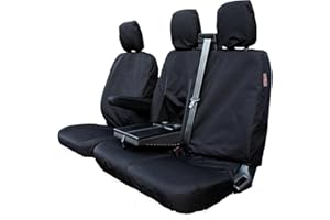 HEAVY DUTY COVERS Tailored Waterproof Heavy-Duty Seat Covers to fit the Ford Transit Custom Van 2013 2014 2015 2016 2017 2018 2019 2020 2021 2022 2023 | Driver & Double Set, Black