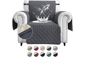 FIGOOO Sofa Covers Water Resistant Sofa Slipcovers 1 Seater Waterproof Anti-Slip Anti-Scratch Sofa Cover with Non Slip Elastic Straps for Dogs Cats Pets,Dark Grey