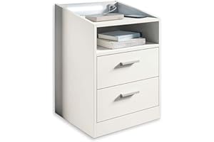 STELLA TRADING LUMO stolik nocny w kolorze białym – funkcjonalna szafka nocna ze złączem USB i oświetleniem LED – 46 x 67 x 42 cm (szer. x wys. x gł.)