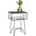 mDesign Side Table — Nightstand with Wire Shelf for Storing Books, Magazines and More — Chic Living Room Storage Table — Black