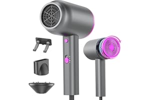 DEWILY Seche Cheveux Ionique Professionnel,Sèche Cheveux Avec Diffuseur Buse de Coiffage et Support Mural,Bouton chaud/froid, 3 Niveaux de Chaleur, 2 Vitesses, 1800W Sèche-cheveux Voyage Petit (Gris Rose)
