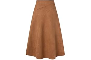 Kate Kasin Women's Elegant Thickened Suede Midi Skirt A-Line Skirt Faux Suede High Waisted Bodycon A-Line Midi Skirts