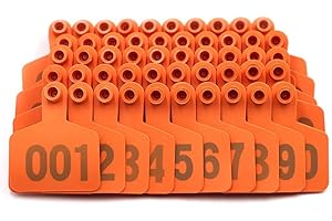 FARM & RANCH MasXirch - Etiquetas para orejas de plástico con números 001-100 para animales de granja, etiquetas de identificación para vaca, ganado, oveja, cabra y cerdo (naranja)