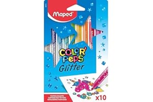 Maped - Feutres Glitter Color'Peps x10-10 Couleurs Pailletées - Dessins Vibrants - Confort & Créativité - Boîte Multicolore