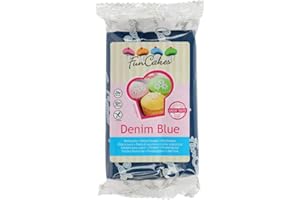 FunCakes Fondant Demin Blue: Jeans Blue Colour, Easy to Use, Smooth, Elastic, Soft and Smooth, Perfect for Decorating Cakes, Halal, Kosher and Gluten Free. 250g