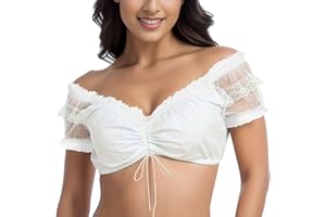 Nhainel Dirndlbluse Spitze Damen Dirndl Bluse Halbarm Sexy Dirndl Bluse Rundhals Damen Trachtenbluse für Oktoberfest Tracht Bluse Oktoberfest Clothing Elegante Weiß/Schwarz