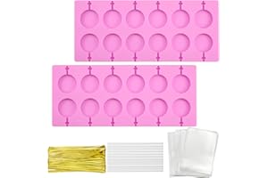 Eozighi 2 Piezas Moldes de Silicona para Piruletas 12 Agujeros Molde de Caramelo Duro Chocolate Redondos Moldes Moldes Piruletas para Hacer Dulces Gelatina Lollipop Chocolate (Rosa)