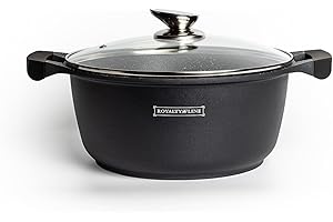 Royalty Line - RL-BS34M - Faitout avec Revêtement Marbre, Couvercle en verre, Induction, 10 Litres, 34 cm, Noir