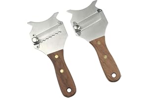 GuDoQi Cortadora de Trufa, 2 Piezas, Rallador de Chocolate, Hoja de Onda y Hoja Recta, Acero Inoxidable, Mango de Madera, Cortador de Queso para Ajo, Champiñones