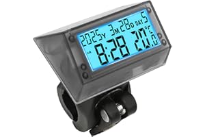 VEQENMOT Auto Horloge LCD Solaire - Horloge numérique multifonctionnelle, étanche et Antichoc, avec Heure,Date,Semaine,température et Support de poignée pour Voiture,Moto,vélo,Bleue