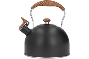 HAOFY Bollitore per Tè Fischietto da 2,5 Litri Manico in Legno in Acciaio Inossidabile per Tè, Caffè, Latte, Acqua