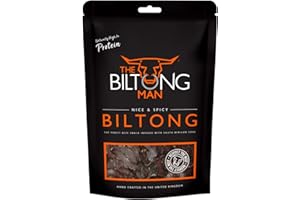 The Biltong Man | Nice ‘n’ Spicy Beef Biltong | Healthy High Protein Dried Beef Snack | Low Calorie, Gluten-free & Keto-friendly | 250 Grams