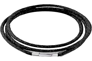 Findout 3mm schwarze Seidenkordelkette für Herren, Silber Edelstahlschnalle mit Schnappverschluss, lederschnur lederband kette für Damen, kostenlose Stahlseidenkette 14-36 Zoll