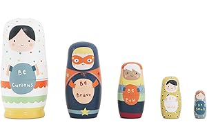 Just bee kids Wooden Nesting Dolls | Boys & Girls 3+ Years | Plastic-Free | Smooth Edges | 5 Colourful Matryoshka Russian Dolls with Positive Messages | Children Kids Gifts